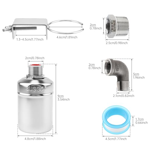 Water Float Valve, 1/2inch to 3/4inch 304 Stainless Steel Auto Fill Shut Off Float Valves Fully Automatic Water Level Control - style: Style 4