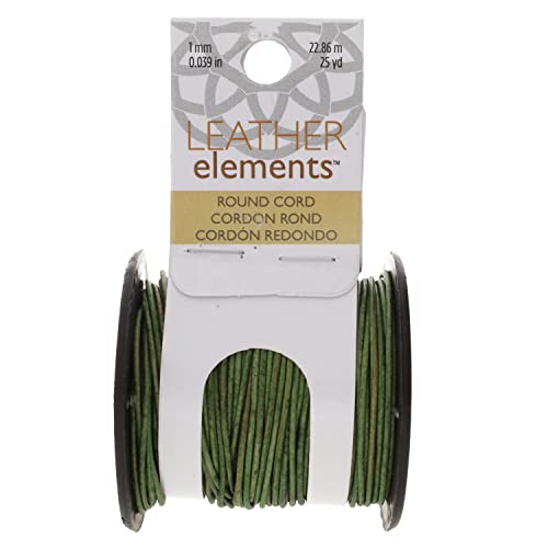 The Beadsmith Leather Cord –Dyed Antique Dark Green– 1mm Spool – 25 Yards/22.86 Meters – Indian Leather Thong Ideal for Braiding, Beading, Necklaces, Fine Lacing, Hair Accessories & DIY Jewelry Making - size: 1mm, style: Dyed Antique Dark Green – 25 Yards