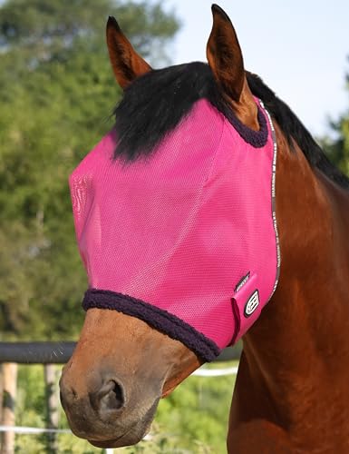 Harrison Howard All Round Mesh Horse Fly Mask UV Protective with Fleece Padded Edging Magenta M - color: Magenta, size: Medium (Arabian)