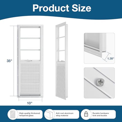 Yuzzy Shed Windows 2 Pack, 10"x35" Sliding Windows Transom Window with Tempered Glass and Removable Fiberglass Screen for Shed, Chicken Coop, Playhouse, Household, Garage, Barns (White) - color: White, size: 10"x35"