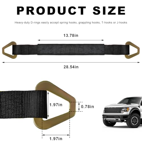 2" × 29" Premium Axle Tie Down Strap with D Rings, Heavy Duty Auto Axle Straps with Protective Sleeves 6614 Lb. Capacity, Adjustable Tire Strap Tie Down for Securing Car Transport (Black) - color: Black