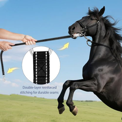 Heavy-Duty Cross Ties for Horses - Adjustable Nylon Horse Trailer Ties with Strong Panic Snap & Bull Snap (59"-102"), Set with 2 Pack Tie Rings & 8 Matching Screws (Black)