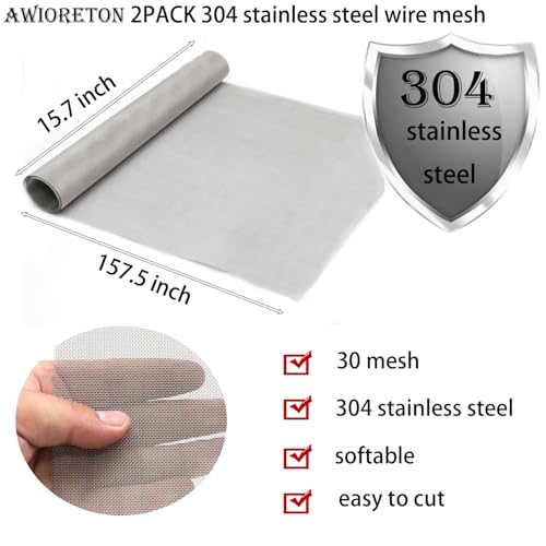 304 Stainless Steel Wire Mesh Screen,15.7" x 157.5", 20 Mesh 1mm Hole | Heavy duty rust-resistant mesh — sturdy and easy to cut, for attic vents, filtration, garden, cage, window and DIY. - size: 15.7" x 157.5"