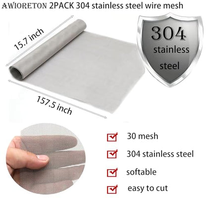 304 Stainless Steel Wire Mesh Screen,15.7" x 157.5", 20 Mesh 1mm Hole | Heavy duty rust-resistant mesh — sturdy and easy to cut, for attic vents, filtration, garden, cage, window and DIY. - size: 15.7" x 157.5"