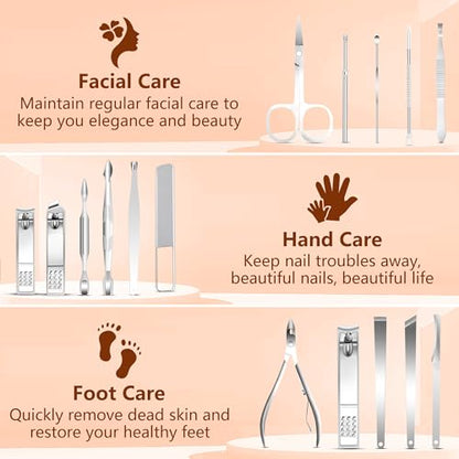 Manicure Set 16 In 1 Professional Stainless Steel Pedicure Kit Toenail Clippers Set Mens Grooming Kit Fingernail Kit for Women with Luxurious Travel Bag, Suitable for Home, Travel, and Salon (Brown) - color: 16Pcs-Brown