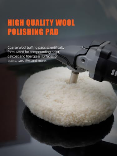 SPTA 7" (180mm) Wool Buffing Pad, Double Side 100% Natural Wool Pad with 5/8-11 Thread for 2-Sided Compound Cutting and Polishing for Automotive, Marine and Epoxies - size: 7 inch (180 mm)