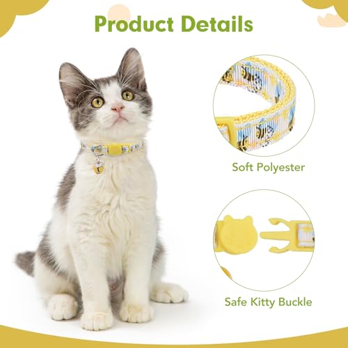 BINGPET Cat Collar Breakaway with Bell, Cute Kitten Collar,Flower and Bee - color: Flower Garden-3pcs