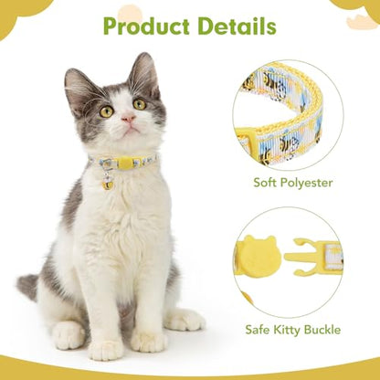 BINGPET Cat Collar Breakaway with Bell, Cute Kitten Collar,Flower and Bee - color: Flower Garden-3pcs