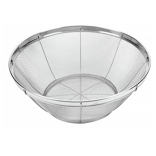 Fine Mesh Strainer for Kitchen, 5 Quart Stainless Steel Colander Bowl for Pasta, Rice, Fruit, Metal Net Baskets with Resting Base - Strain, Drain, Rinse - color: Bowl Shape, size: 11.02 inch