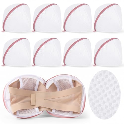 9 Pieces Bra Washing Bags for Laundry - Mesh Lingerie Wash Bags with Zipper, Soft Polyester Delicates Protector for Bras, Underwear, Socks, and Travel Storage (White & Pink, 6.3" x 5.5")