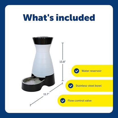 PetSafe Healthy Pet Water Station, 128 oz, Stainless Steel Bowl, Medium | Gravity-Fed Pet Water Fountain Keeps Cats or Small Dogs Hydrated, Stainless Steel Bowl Is Dishwasher Safe - size: Medium