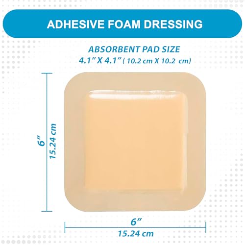 Medvance Waterproof Adhesive Bordered Foam Dressing, 6"x6", Box of 5 | Individually Wrapped - Highly Absorbent Bandages - Semi-Permeable Foam Wound Dressing Pads - size: 6"x6" - Box of 5