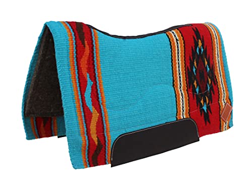 Horse Western Handwoven New Zealand Wool Contoured Felt Saddle Pad 3922HW - color: Turquoise Red Orange