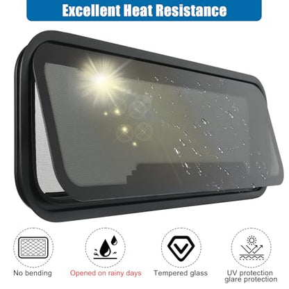 NEW Breathable RV Window, Tinted with Net Screen and Trim Ring - size: 33.5x10.5in