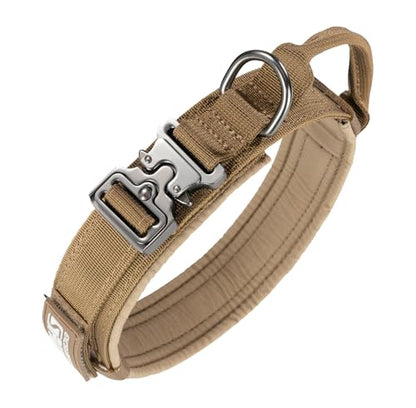 EXCELLENT ELITE SPANKER Tactical Nylon Dog Collar Military Metal Buckle - color: Coyote Brown, size: M-(14''-18")