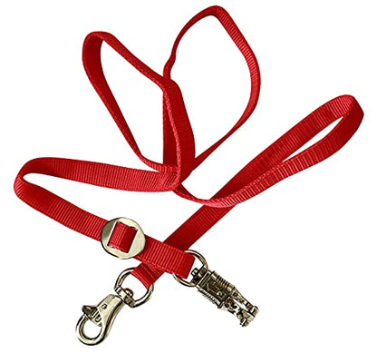 Majestic Ally Double Thick 36" to 72" Trailer Tie for Horse Haulage, Cross tie with Adjustable Buckle, Panic Snap and Bull Snap – 1" Wide by 36" to 72" Long (Red) - color: Red