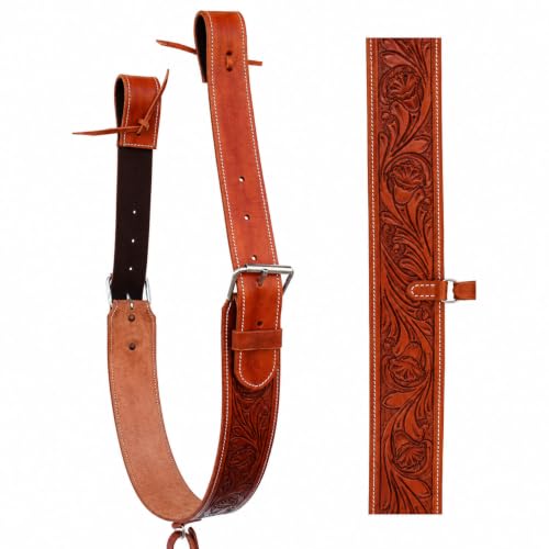 CHALLENGER Horse Western Carved Leather Rear Flank Back Cinch Girth Saddle Billets 9774-80 - color: Tan, size: 34" Long x 3" Wide
