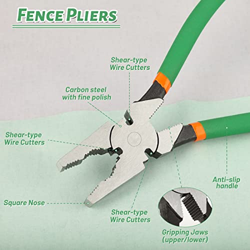 SPEEDWOX 10" Heavy Duty Square Nose Fence Pliers - High-Leverage Multi-purpose Chain Link Fence Tool - Barbed Wire Cutter, Nail Puller - style: 10" Fence Pliers
