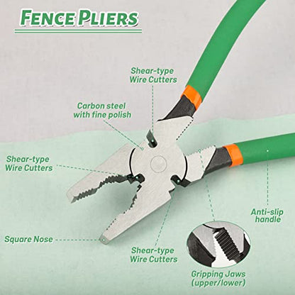 SPEEDWOX 10" Heavy Duty Square Nose Fence Pliers - High-Leverage Multi-purpose Chain Link Fence Tool - Barbed Wire Cutter, Nail Puller - style: 10" Fence Pliers
