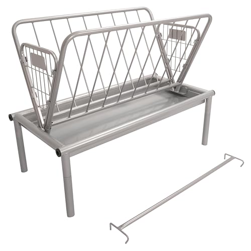 KUAFU 2 in 1 Grain & Hay Feeder, Pasture Livestock Feeder with Steel Frame