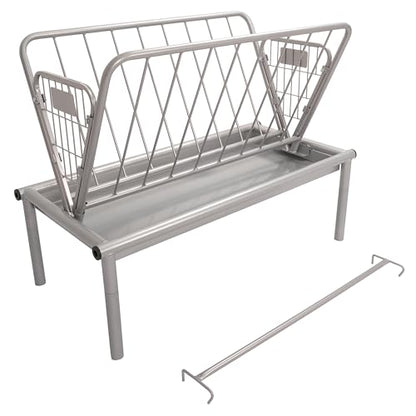 KUAFU 2 in 1 Grain & Hay Feeder, Pasture Livestock Feeder with Steel Frame