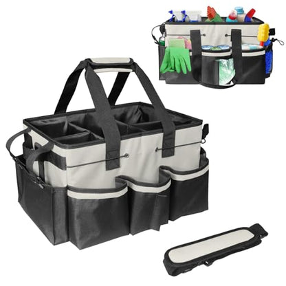 Boczif Cleaning Caddy Bag Wearable,Cleaning Caddy Supplies Organizer(White) | with Handle, Shoulder Straps & Detachable Divide, Cleaning Tool Organizers Tote Bag for Cleaners & Housekeepers - color: White