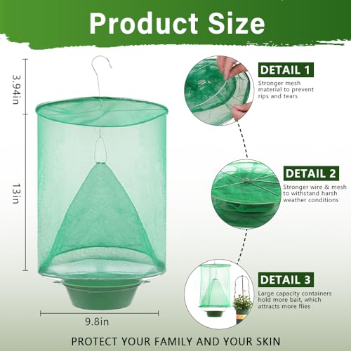 8 Pack Ranch Fly Traps, 2026 Upgraded Hanging Fly Catcher, Reusable & Efficient Fly Cage Trap for Indoor & Outdoor Use, Ideal for Family Farms, Parks, Restaurants