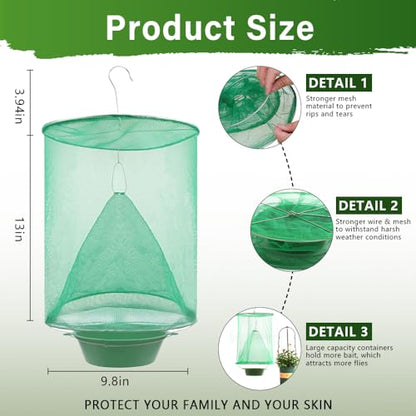 8 Pack Ranch Fly Traps, 2026 Upgraded Hanging Fly Catcher, Reusable & Efficient Fly Cage Trap for Indoor & Outdoor Use, Ideal for Family Farms, Parks, Restaurants