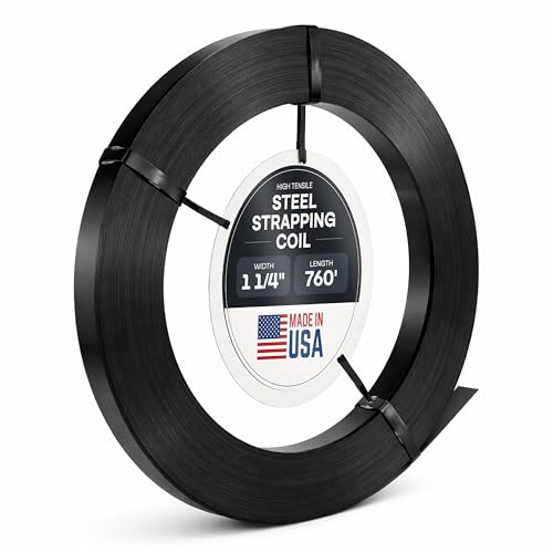 IDL Packaging 1 1/4" x .029" x 760' High Tensile Steel Strapping Coil (5400 lbs Break Strength) - Painted and Waxed - Superior Cut-Resistance - Metal Straps for Pallet Banding, Extra-Heavyweight Loads - size: 1 1/4W" x 760L'