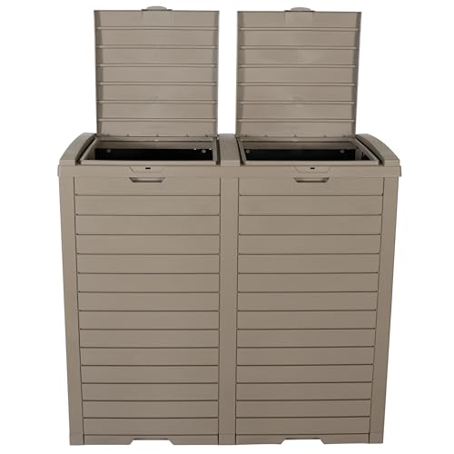 BTEXPERT 62 Gallon Outdoor Garbage Trash Can, Waterproof Resin Double Lid Drip Tray, Outside Trash Bin for Hideaway Patio Waste, Kitchen, Backyard, Deck, Pool Gray - size: 1 Pack