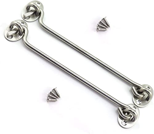 8 Inch Cabin Hook Eye Latch Wind-Proof Lock Shed Stainless Steel Gate Door Window Safety Stopper Silent Holders Catch Lock with Mounting Screws - size: 8 Inch
