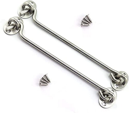 8 Inch Cabin Hook Eye Latch Wind-Proof Lock Shed Stainless Steel Gate Door Window Safety Stopper Silent Holders Catch Lock with Mounting Screws - size: 8 Inch