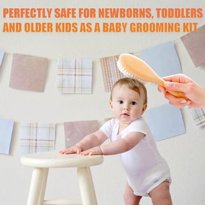 2 Pcs Baby Hair Brush, Baby Brush with Natural Soft Goat Bristles for Infant, Toddler, Newborns