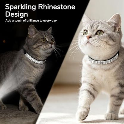 BINGPET Diamond Cat Collar with Bell,Adjustable Kitten Collar, Black - color: Black(Rhinestones), size: Neck Girth 8"-10"