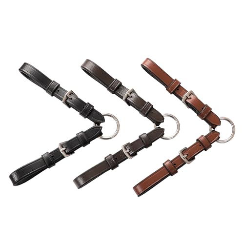 Exion Adjustable Pelham Bit Converter – Leather English Horse Riding Roundings with Double Buckles & Central Rein O-Ring, Single Rein Pelham Straps Adapter for Bridles (Pair, Full Size)