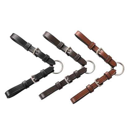 Exion Adjustable Pelham Bit Converter – Leather English Horse Riding Roundings with Double Buckles & Central Rein O-Ring, Single Rein Pelham Straps Adapter for Bridles (Pair, Full Size)
