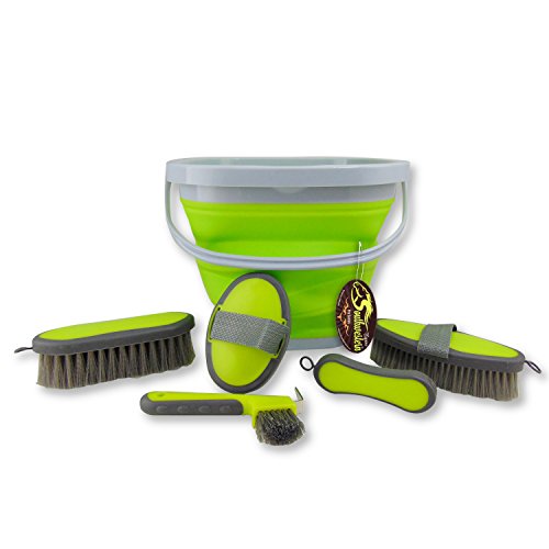 Collapsible Grooming Kit 10 Liter Bucket and 5 Grooming Tools - By Southwestern Equine (Lime Green) - color: Lime Green