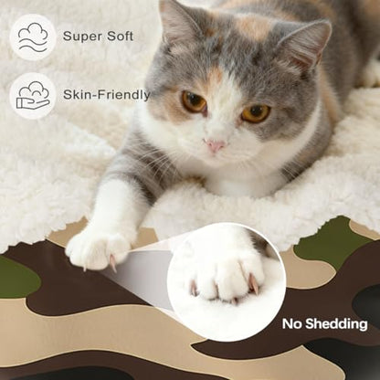 Sleepwish Green Camouflage Sherpa Blanket Throw 50x60 in - color: Army Green Camo, size: Throw