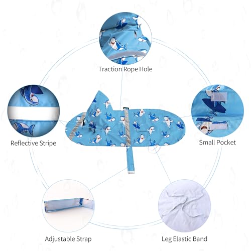 NACOCO Large Dog Raincoat Adjustable - Pet Shark Water Proof Clothes Lightweight Rain Jacket Poncho Hoodies with Strip Reflective Blue (M, Blue Shark) - color: Blue Shark, size: Medium (Pack of 1)