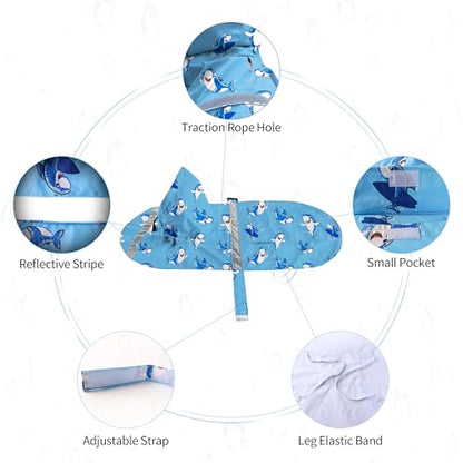 NACOCO Large Dog Raincoat Adjustable - Pet Shark Water Proof Clothes Lightweight Rain Jacket Poncho Hoodies with Strip Reflective Blue (M, Blue Shark) - color: Blue Shark, size: Medium (Pack of 1)