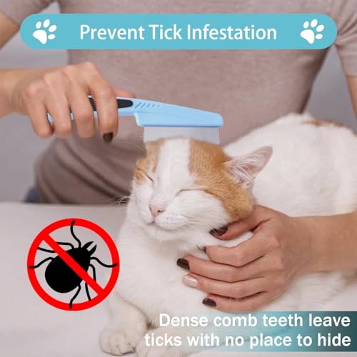 Bestac Pet Grooming Stainless Steel Flea Lice Comb Tear Stain Remover & Dematting Tool Rounded Teeth for Small, Medium, Large Dogs & Cats (Blue)