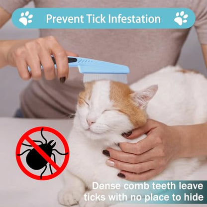 Bestac Pet Grooming Stainless Steel Flea Lice Comb Tear Stain Remover & Dematting Tool Rounded Teeth for Small, Medium, Large Dogs & Cats (Blue)