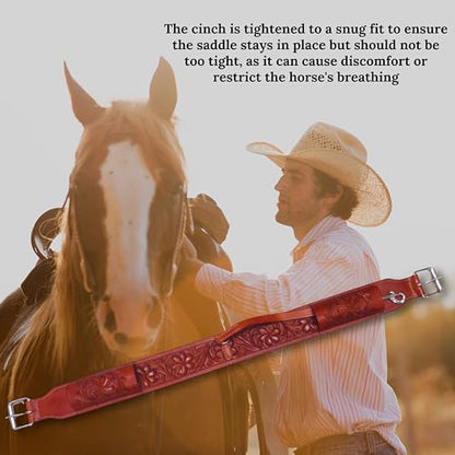 Hulara Western Carved Leather Rear Flank Back Saddle Girth Cinch Belt with Bucking Strap Comfytack |Premium Flank Cinch Belt Leather Horse Girth - color: Brown Flower