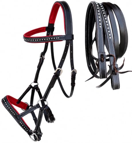 CHALLENGER Horse Western Horse Western English Leather Bitless Sidepull Bridle w/Reins Red 7708BRR-F