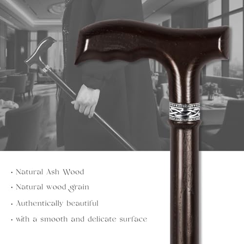 Wooden Walking Cane for Men, Ergonomic Handcrafted Cane, Ash Wood - color: Cane-A Walnut