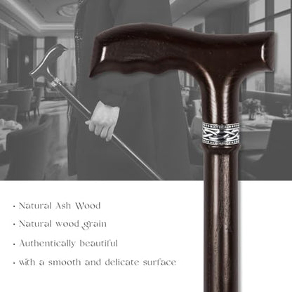 Wooden Walking Cane for Men, Ergonomic Handcrafted Cane, Ash Wood - color: Cane-A Walnut