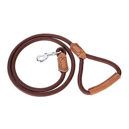 Mile High Life Dog Leash with Genuine Leather-Wrapped Ends/Handle, 4/5/6FT - color: Dark Brown, size: 48 Inch-1/2"