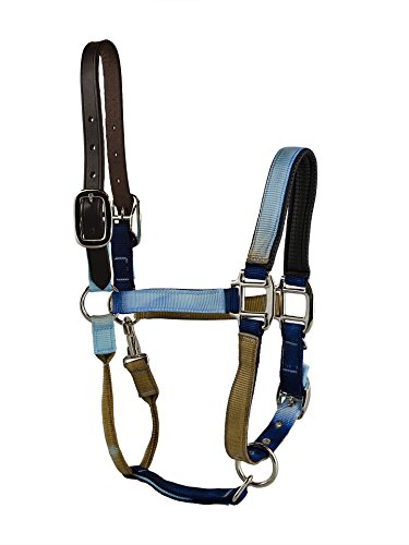 Nylon Halter, Break Away, Blues with Customized Nickel Nameplate - size: Horse