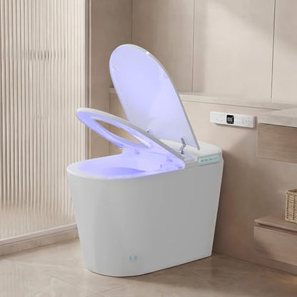 Smart Toilet with Bidet Elongated Heated Seat Dual Flush/Seat & Lid | Foot Sensor Electric Modern One Piece Toilet with Warm Water Wash&Air Dry LED Display Siphon Flush 1.28 GPF MAP 1000g - color: Ivory White