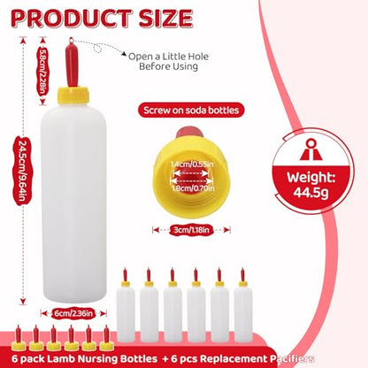 500ml Goat & Lamb Feeding Bottles, 6 Pack Lamb Feeding Bottle with Goat Nipples Kit for Feeding Baby Goat,Piglet,Puppy, Small Farm Animal Milk Feeder Bottles Set